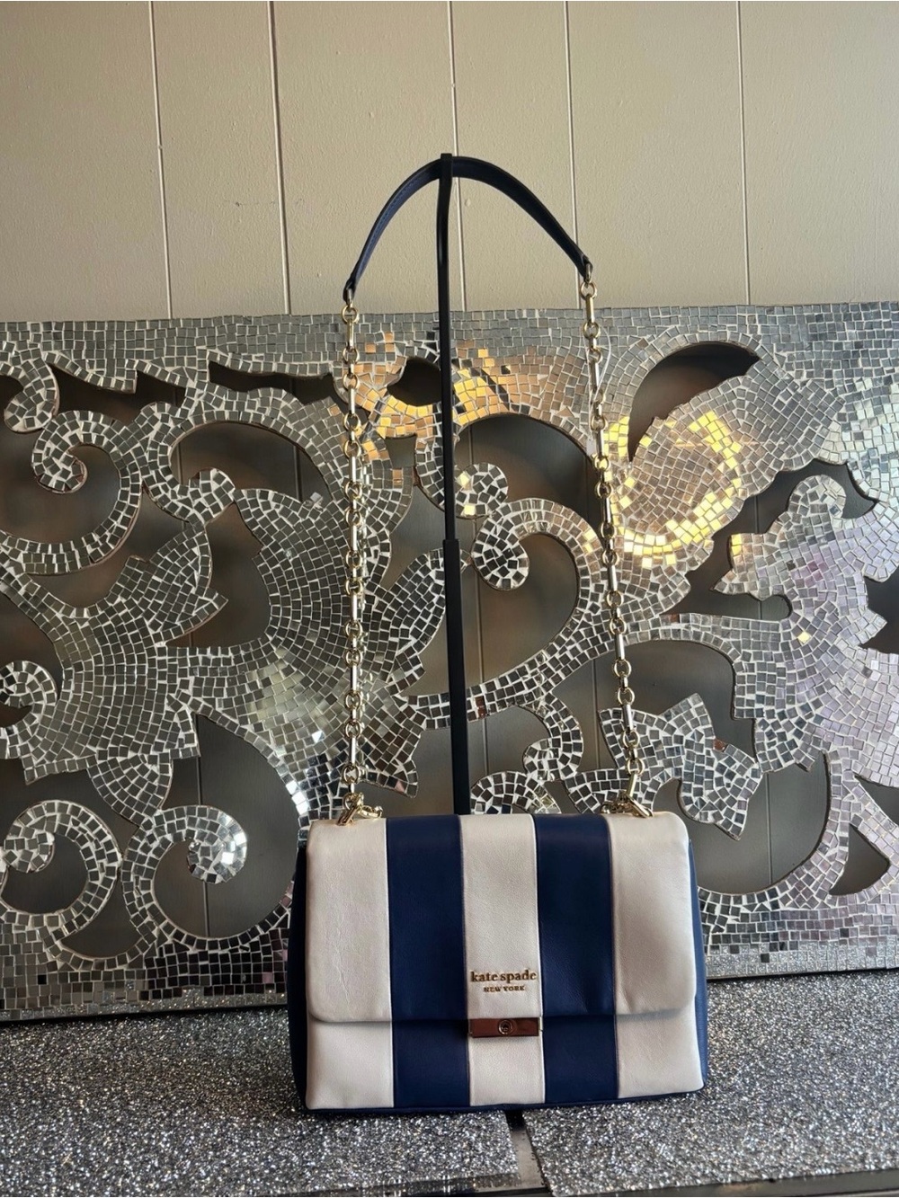⭐️kate spade Navy & White Stripe Leather Shoulder Bag